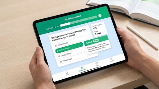 Micro assessment quiz interface on tablet