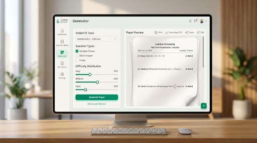 Question paper generator interface with automated question selection & paper preview